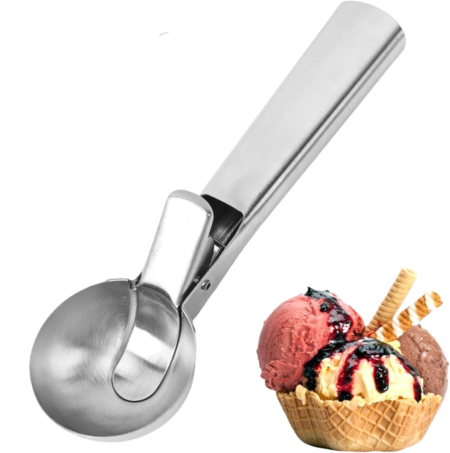 Sahnelöffel Im Alten Stil – Edelstahl – Spülmaschinenfest – Mit Ausdrückknopf – Für Keksteig, Backwaren, Obst, Joghurt Und Muffins