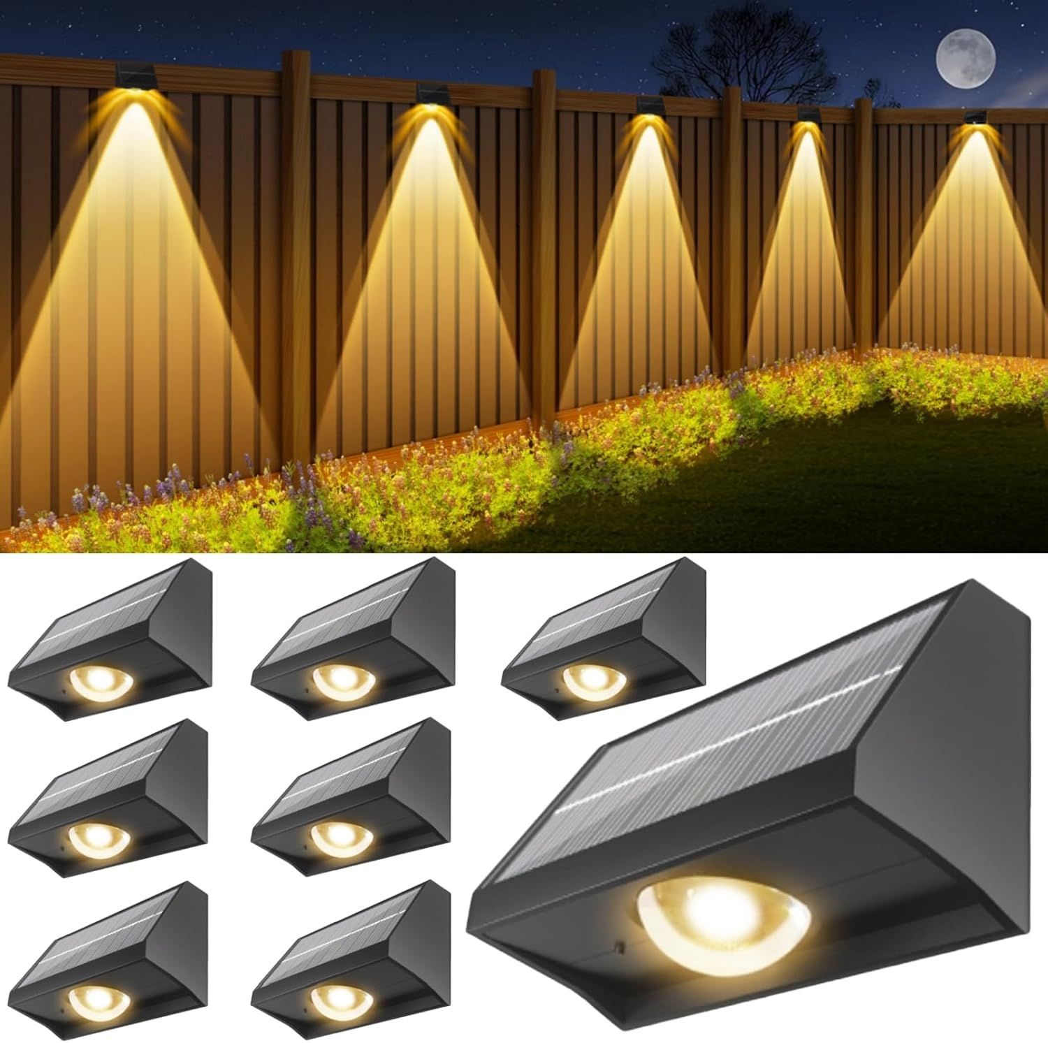 Wasserdichte Solar-außenbeleuchtung Für Zäune – Hochleistungs-led-spotlinse – 7 Rgb-farbmodi (warmweiß & Kaltweiß) – Wandbeleuchtung – Terrasse – 8-teilig
