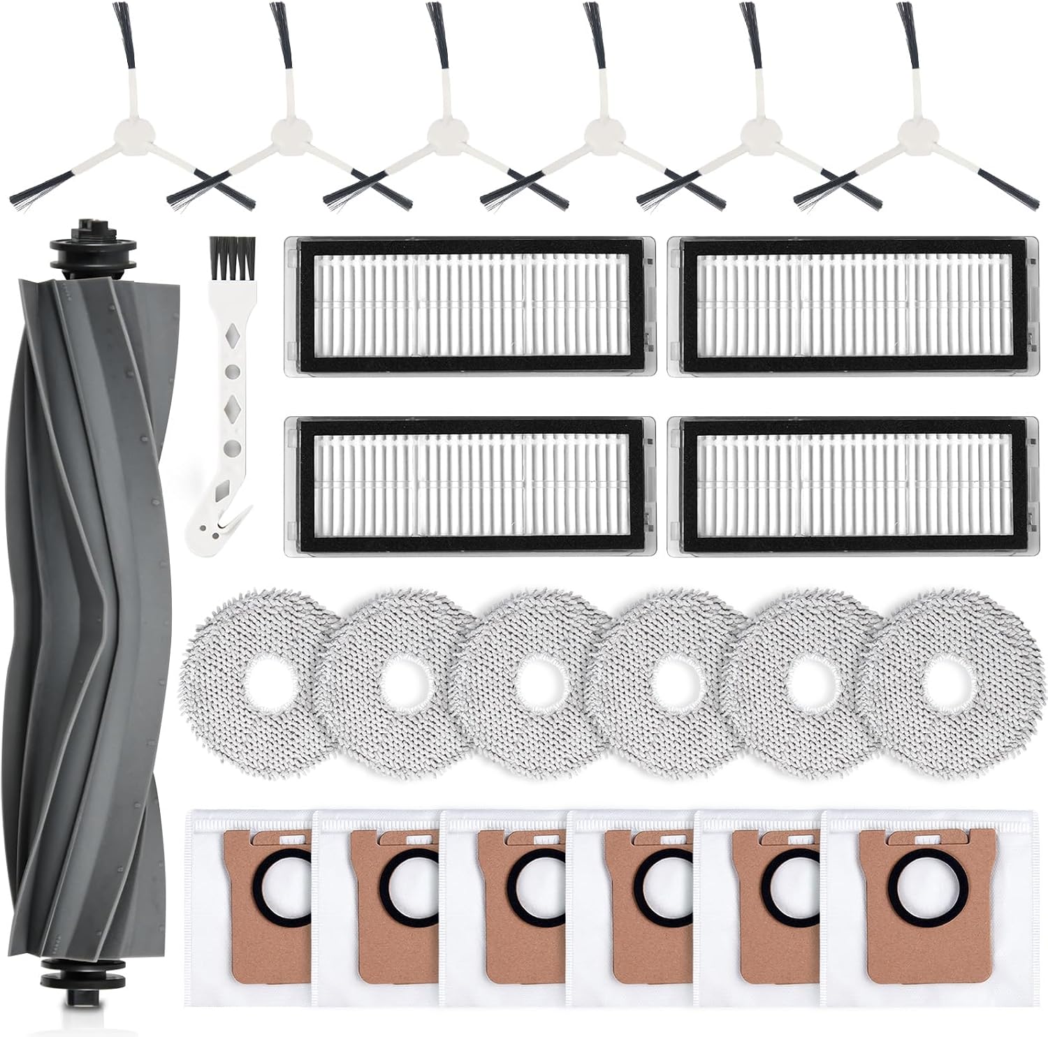 24 Zubehörteile Für Den Dreame L20 Ultra / L20 Ultra Complete Saugroboter: 1 Hauptbürste, 4 Filter, 6 Reinigungstücher, 6 Staubbeutel, 6 Seitenbürsten