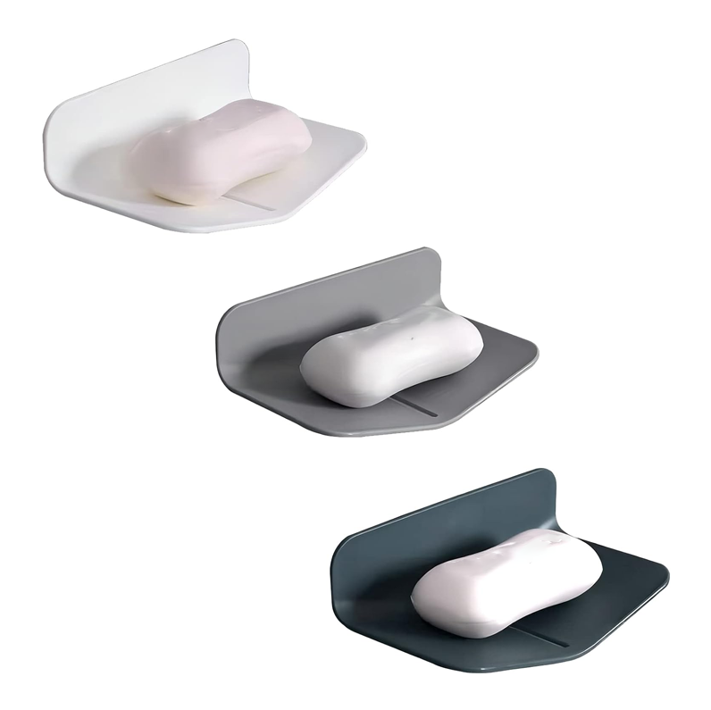 Wandmontierte Seifenschalen – 3-teiliges Set, Kein Bohren Erforderlich, Selbstentleerende Seifenhalter Aus Gummi – V-förmige Seifenablage – Für Badezimmer Und Küchen