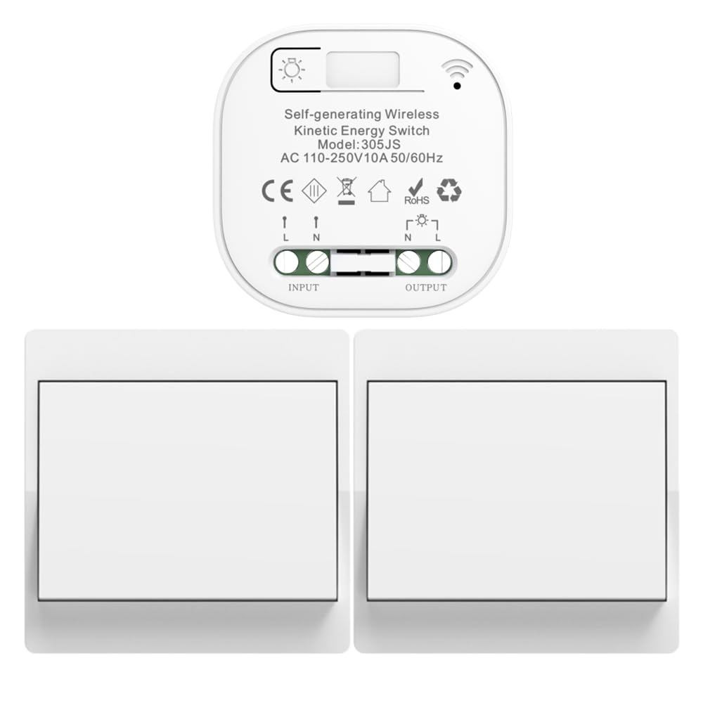 Autarker Drahtloser Lichtschalter Mit Fernbedienung, Kinetisches Drahtloses Lichtschalterset, Drahtlose Wandschalter, Batterielose Leuchten
