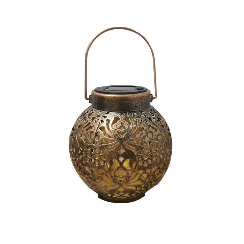 Solarbetriebene Hängelaterne Für Den Außenbereich, Hohle Eisenlaterne, Solarbetriebene Retro-hängelaterne Mit Griff, Dekorative Retro-metalllampe