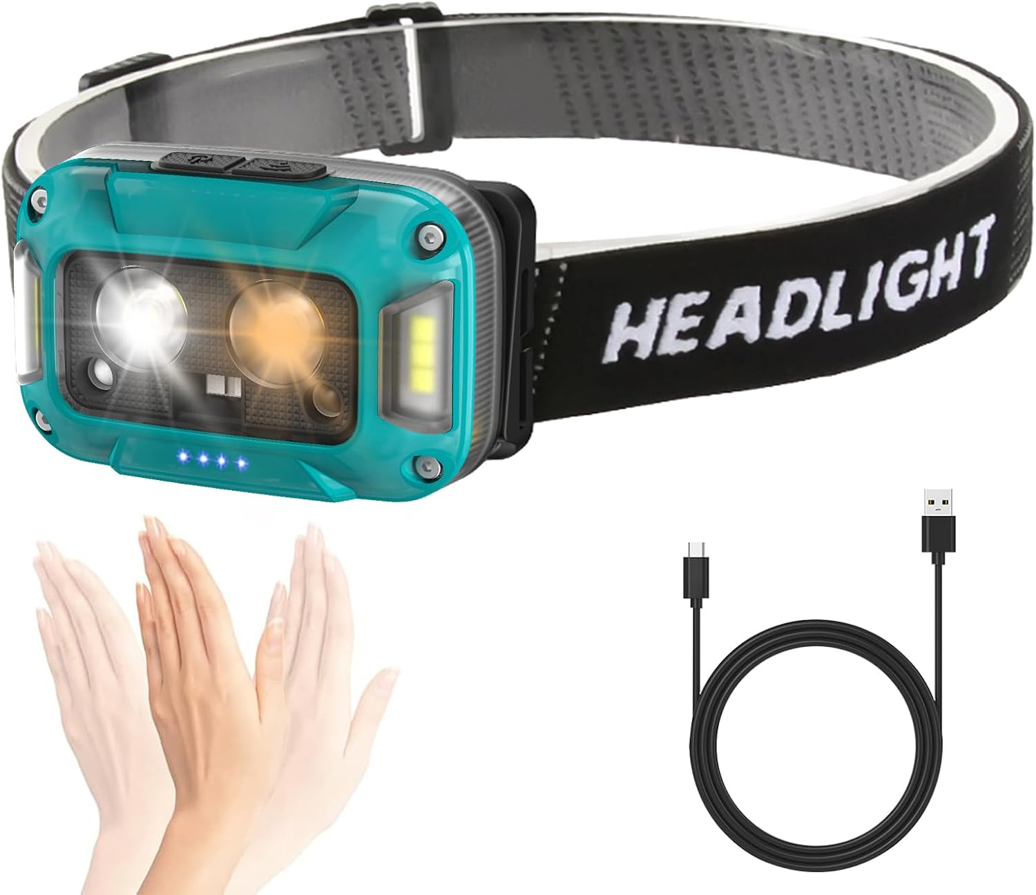 Wiederaufladbare Led-stirnlampe 500 Lumen - Ip67 Wasserdichte Mini-stirnlampe Mit 6 Lichtmodi, Sensor Und Rotlicht Für Camping Und Angeln [energieklasse A+++]