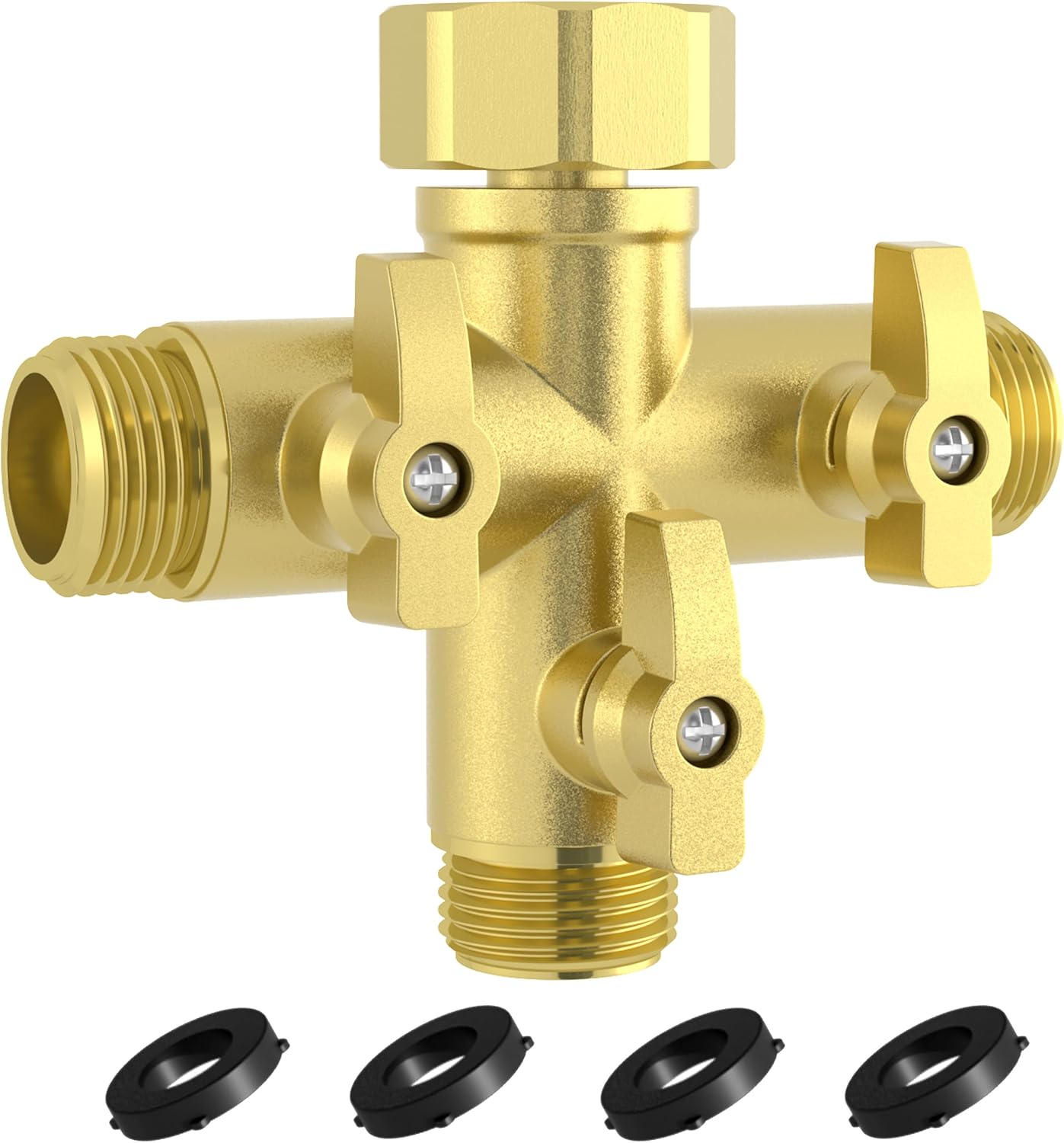 Robuster 3-wege-gartenschlauchverteiler Aus Metall Mit Absperrventilen, 3/4"-hochleistungs-wasserhahnanschlüssen Und 4 Zusätzlichen Silikonringen
