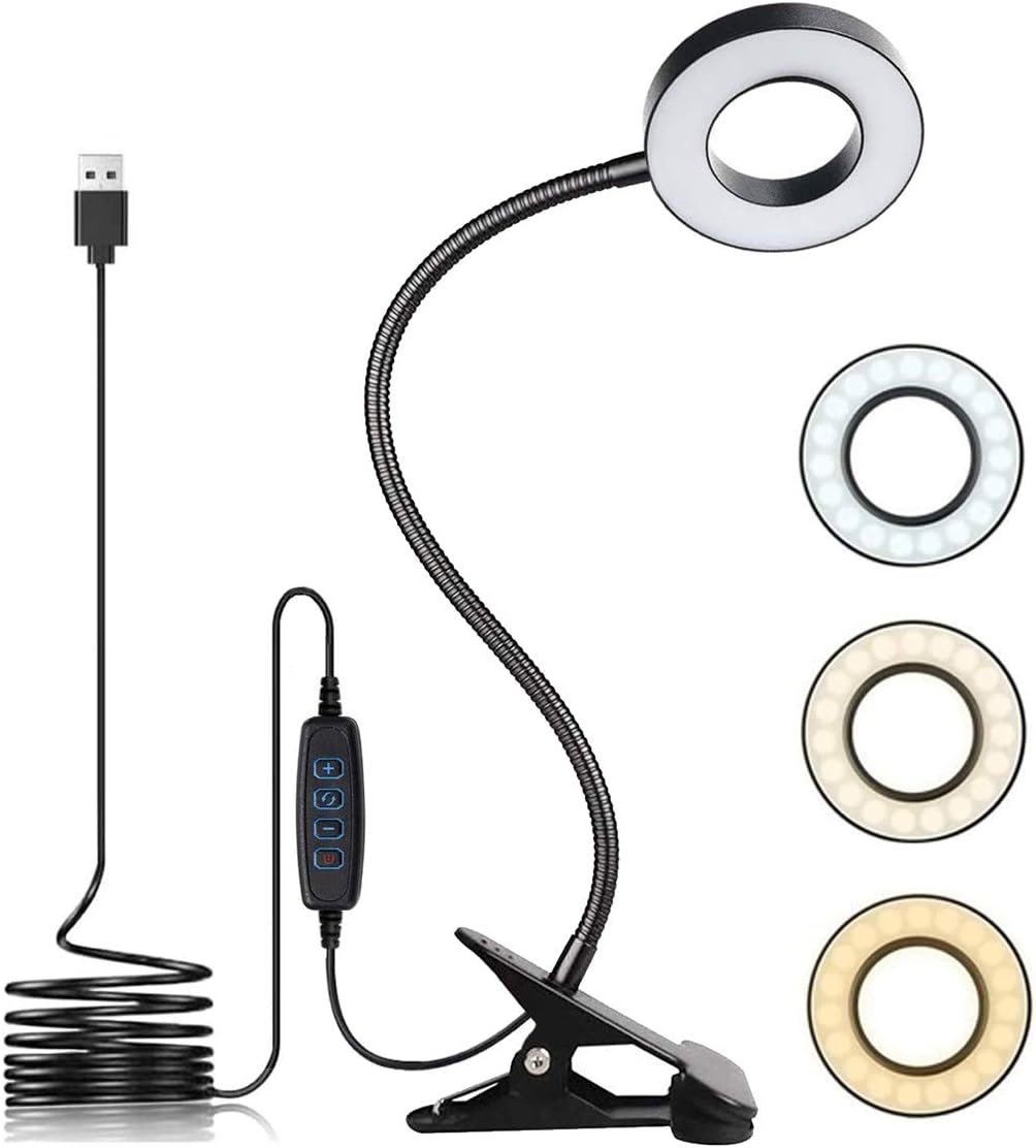 Usb-led-schreibtischlampe Mit Klemme, 3 Modi, 10 Helligkeitsstufen, Augenschonend, Einstellbar Zum Lesen, Lernen, Arbeiten, Für Videokonferenzen Und Als Beleuchtung