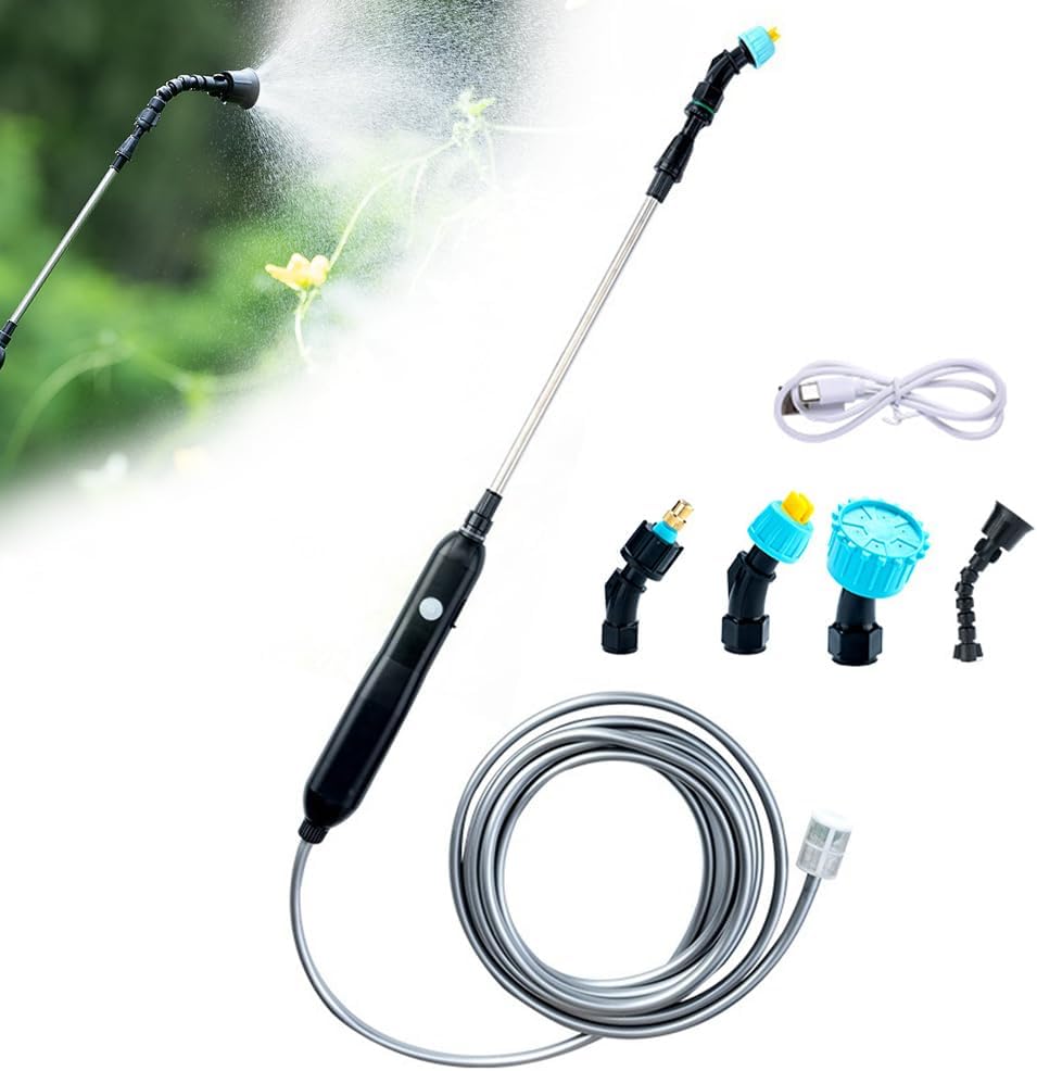 Elektrische Gartenspritze, Dachspritze, Teleskop-spritzpistole Mit 4 Düsen Und 10-meter-schlauch, Usb-aufladbar, Für Die Rasenbewässerung