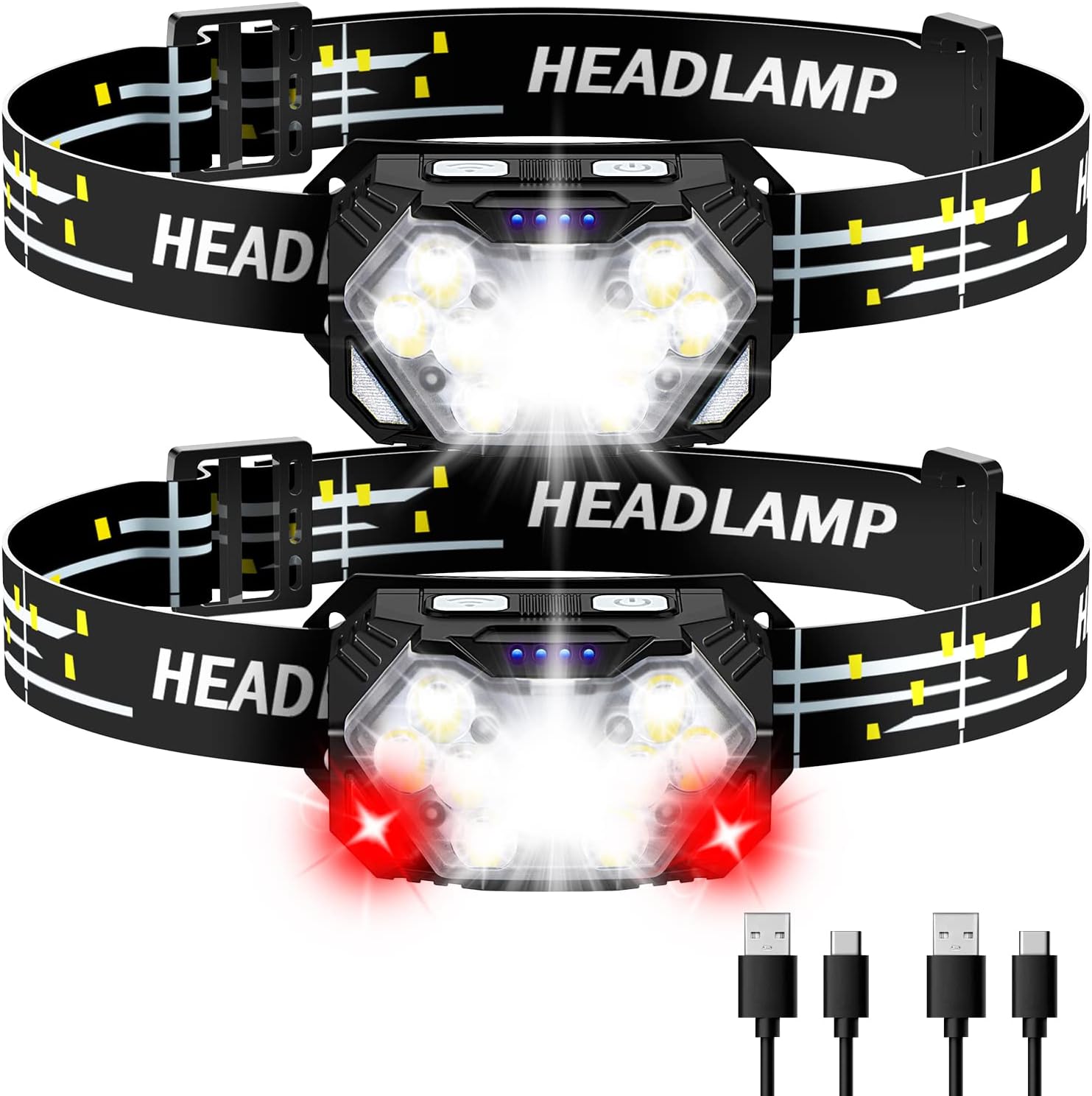 Led-stirnlampe Mit Rotlicht – Wiederaufladbare, Superhelle Stirnlampe Mit Usb-c-anschluss, Hoher Farbwiedergabe (cri 90), Hellweißem Licht Und 660 Nm Tiefenschärfe.