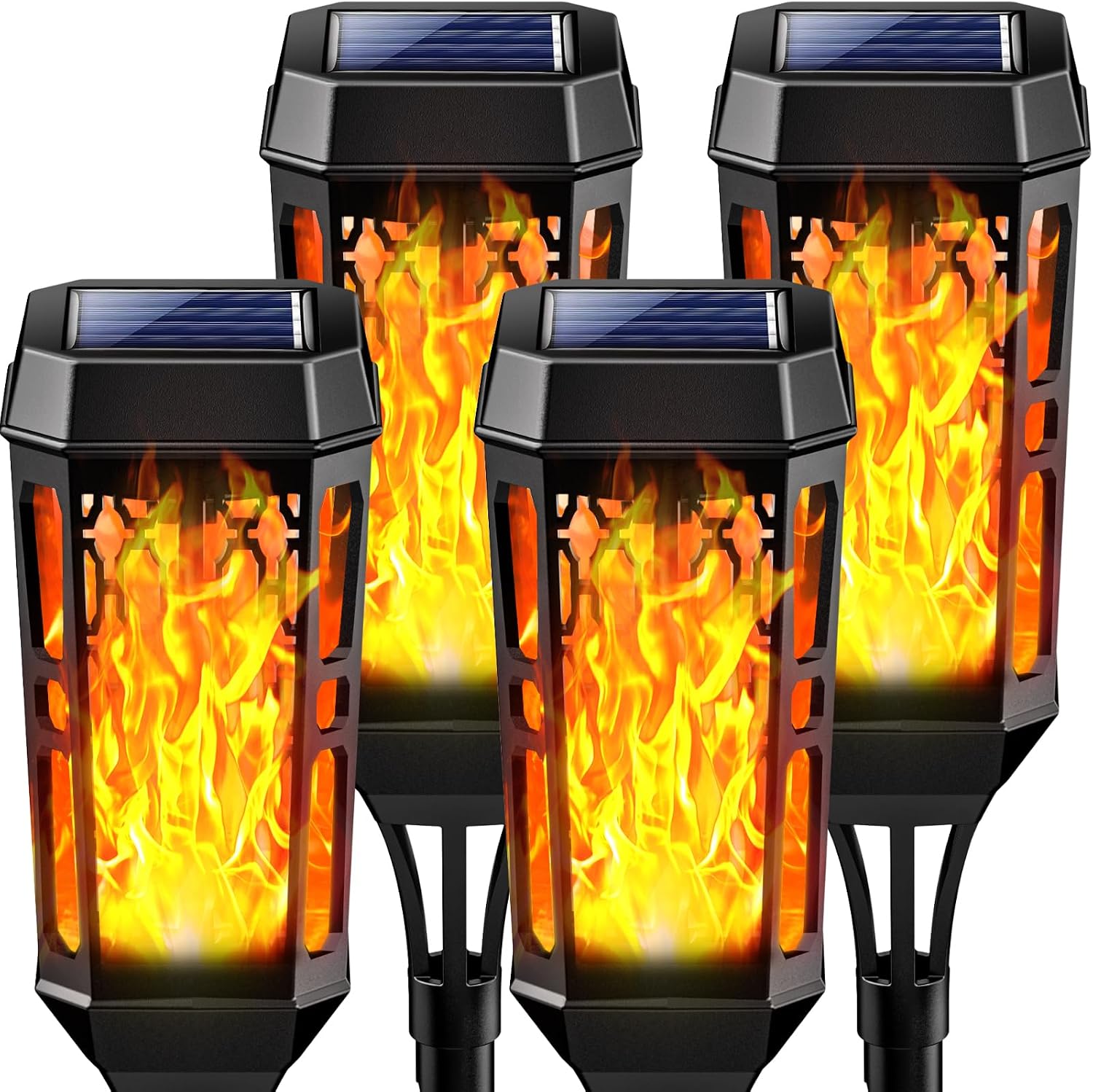 Solarbetriebene Gartenleuchten Für Den Außenbereich, 4er-pack Mit Je 12 Blinkenden Led-solarflammenleuchten, Gartenfackeln, Dekorative Beleuchtung, Wasserdichte Außenlaternen (ip65)