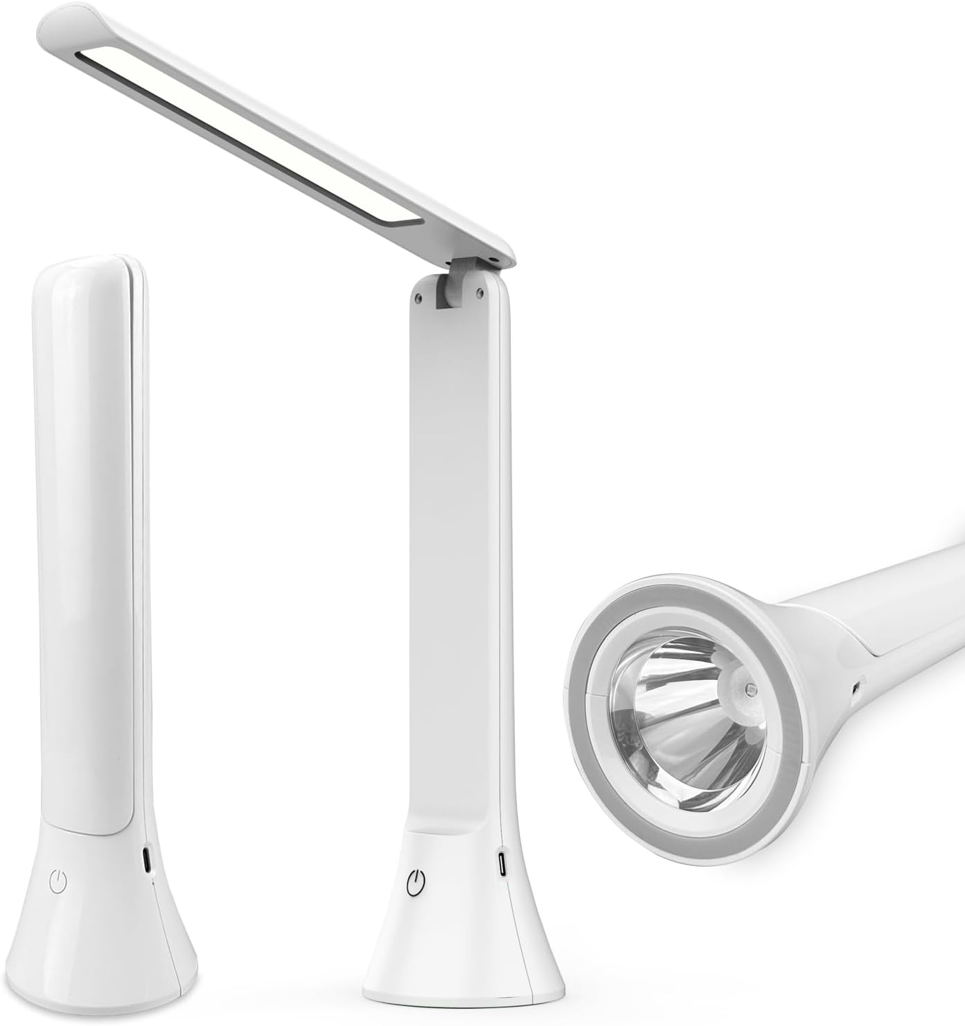 Wiederaufladbare, Faltbare Led-schreibtischlampe Mit Taschenlampe – Kabellos Und Tragbar Für Zuhause, Büro Und Kleine Räume (weiß)