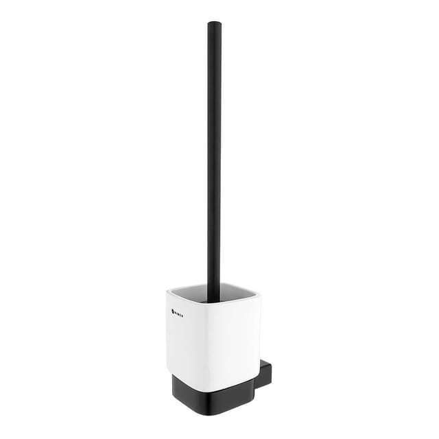 Kibo - Toilettenbürste mit Wandhalterung, weiß Keramik/schwarz matt Ki-14094KN-90 - Nimco