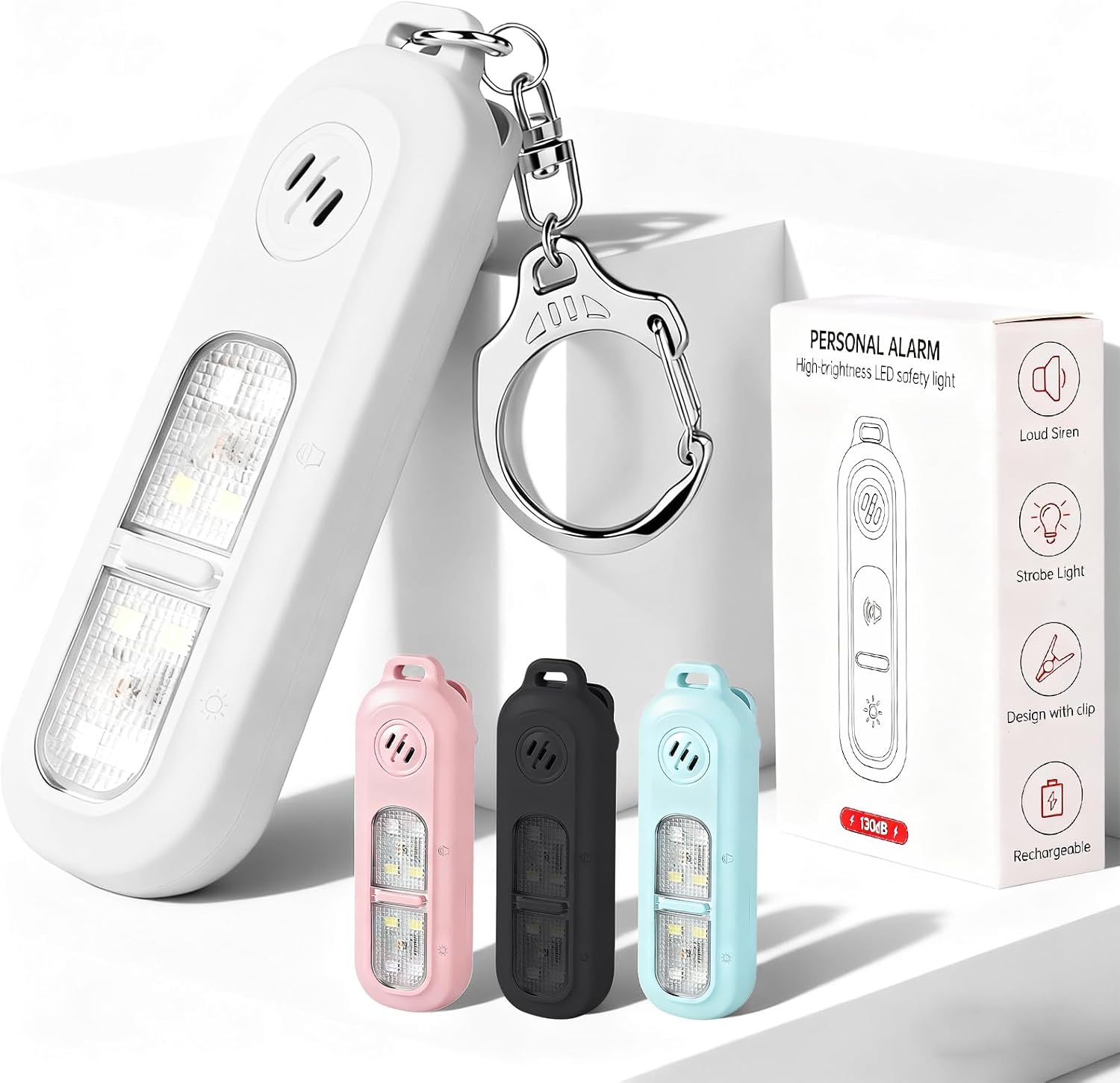 Wiederaufladbare Sirene Für Die Persönliche Sicherheit Von Frauen – 130 Db Selbstverteidigungs-schlüsselanhänger-sirene Mit Blitzlicht Und Led-taschenlampe – Bärenalarm Zur Abschreckung