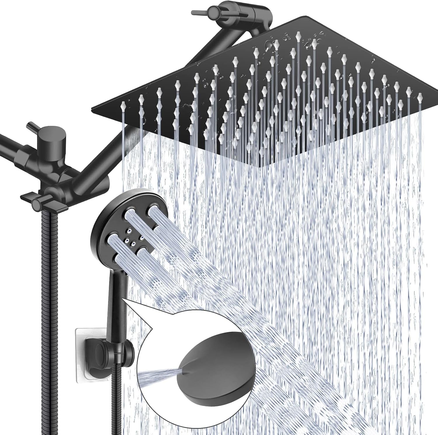 8-zoll-regenduschkopf Aus Edelstahl Mit Hochdruck, Handbrause, 11-zoll-verlängerungsarm, 6 Strahlarten, Integrierter Fliesenreiniger, Einfache Installation
