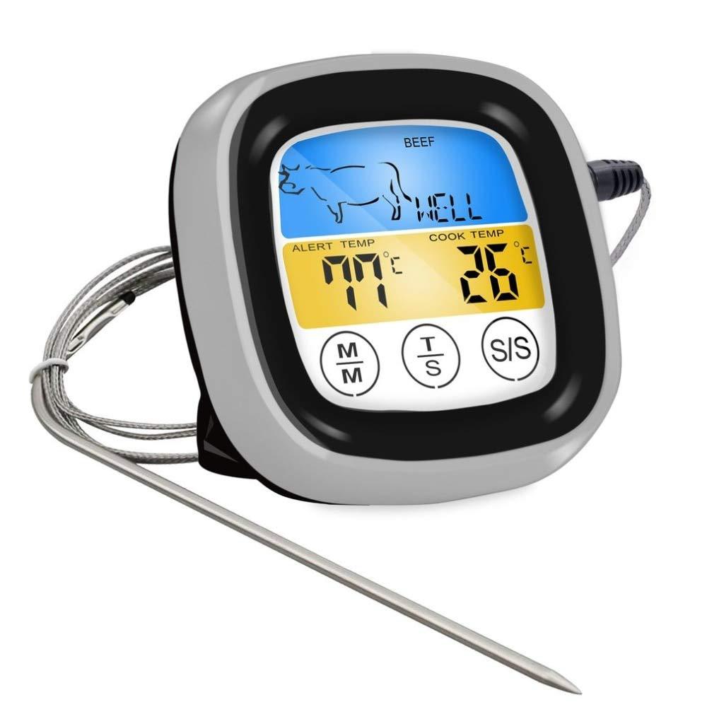 Digitales Fleisch- Und Ofenthermometer Mit Langer Sonde – Großer Lcd-touchscreen, Timer, Sofortanzeige, Ideal Für Backofen, Grill, Backen Und Grillen