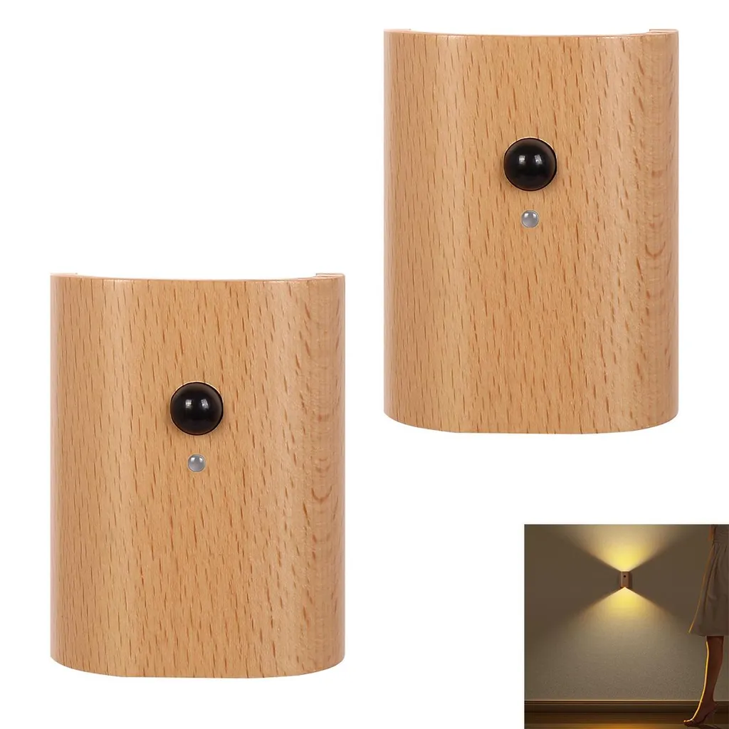 Innenwandleuchten Mit Eingebauten Bewegungssensoren, Innenwandleuchten Aus Holz, Usb-wiederaufladbar, Schrankleuchten, Warmweißes Licht, Kabellos.