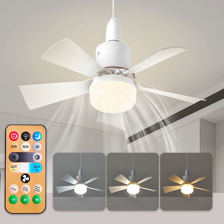 Deckenventilator Mit Led-beleuchtung, E26/e27, 3 Windgeschwindigkeiten, Einstellbare Lichtintensität (3000k-6500k), Anpassbares Umgebungslicht, Leiser Motor, Fernbedienung, Timer, Abnehmbare Ventilato