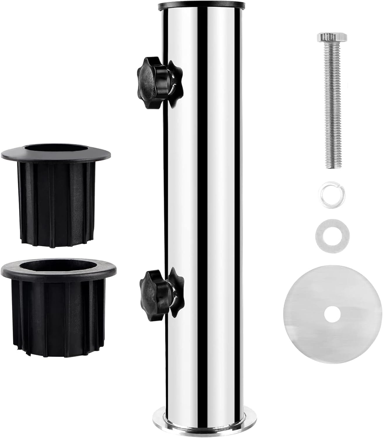Sonnenschirmfuß, Sonnenschirmbefestigung Ø50 Aus Edelstahl, Zubehör Für Sonnenschirme Mit 2 Pvc-reduzierringen (ø32/40 Mm)