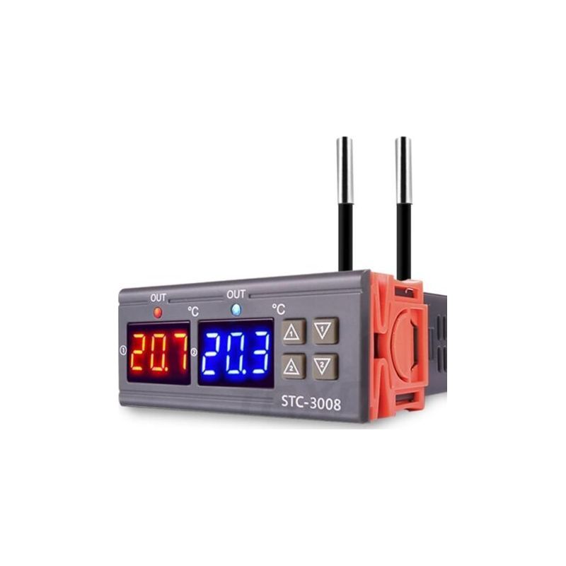 Thermostatregler – Stc 3008 – 110 V/220 V Wechselstrom – Dual-ntc-sonde – Digitalanzeige – Messbereich -55 Bis 100 °c – Genauigkeit ±0,1 °c – 10-a-relais – 1 Stück