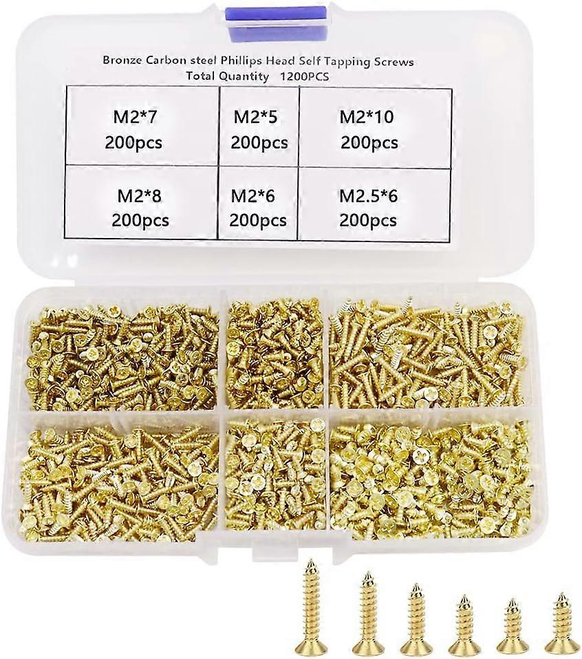 1200 Stück Kleine Scharnierschrauben, Holzschrauben M2/m2,5, Kleine Messingschrauben 5/6/8/10 Mm, Kleine Flachschrauben-sortiment - Gold [db]