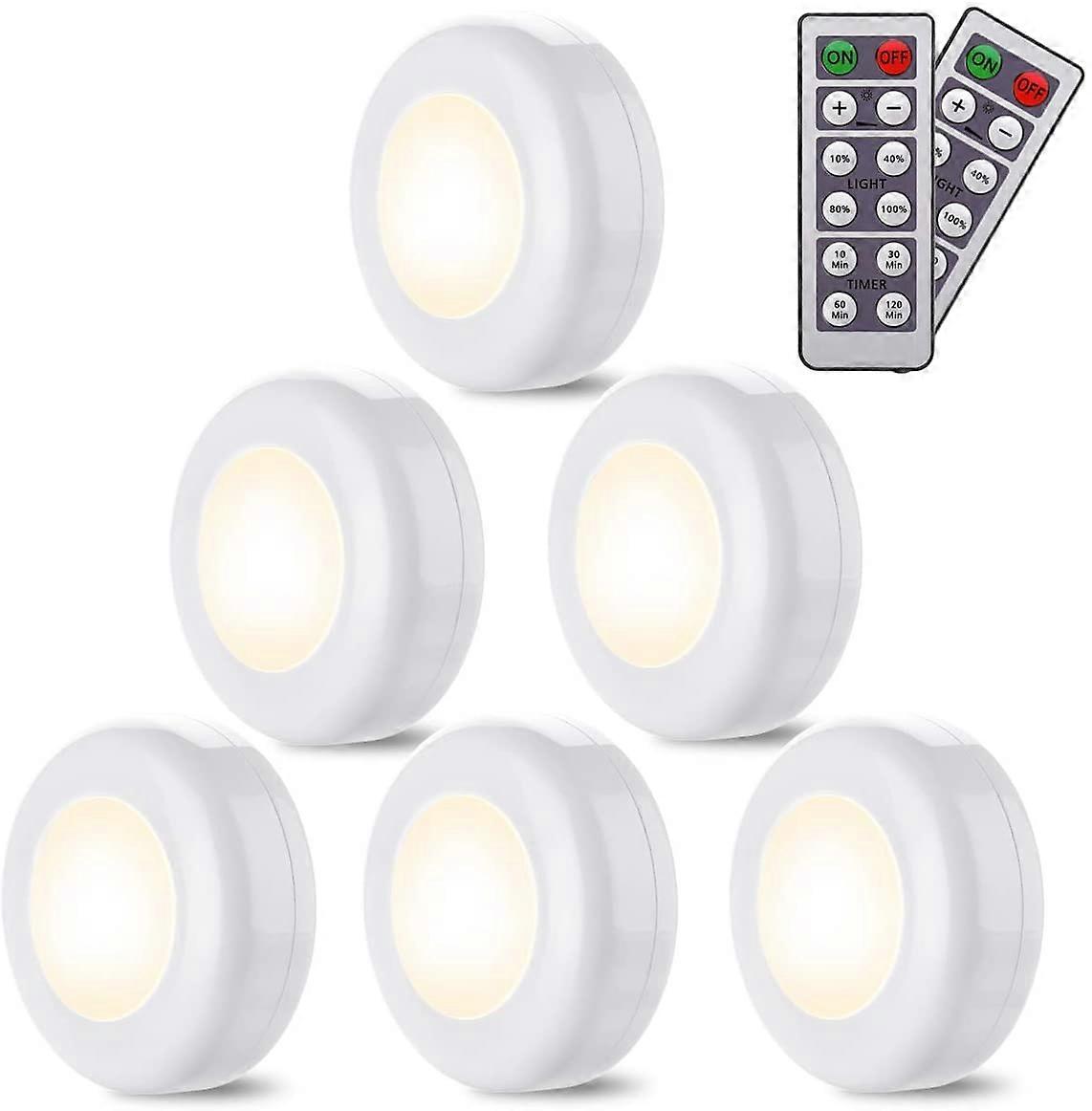 6er-pack Kabellose, Warmweiße (4000 K) Led-nachtlichter, Dimmbar, Batteriebetrieben Und Mit Fernbedienung, Led-spotbeleuchtung Für Küche Und Schlafzimmer