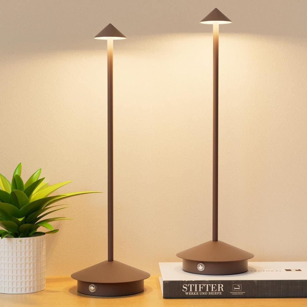 2er-pack Tisch-/schreibtischlampe – Kabellose Led-lampe Braun
