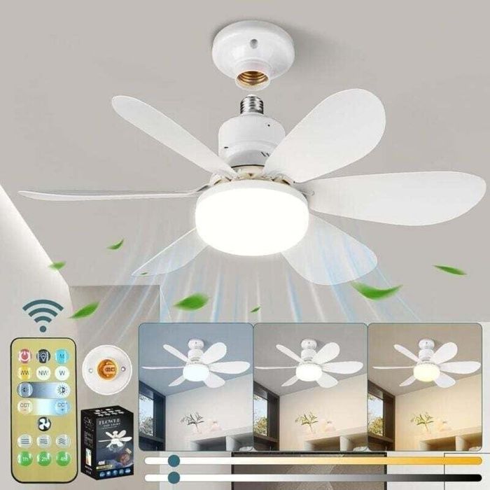 Leiser 52-cm-deckenventilator Mit E27-fassung, 6 Flügeln, 40 W, 3 Geschwindigkeitsstufen – Weiß