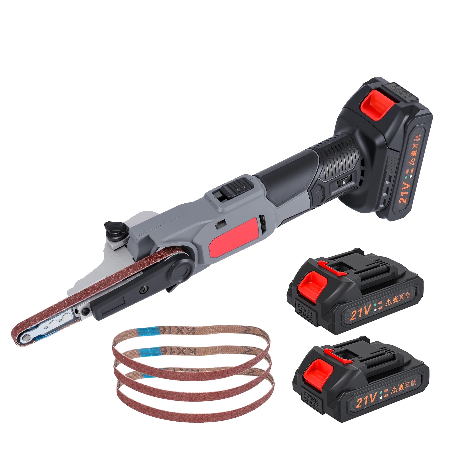 Akku-bandschleifer, 20 V Spannung, 6 Geschwindigkeitsstufen, Schleifbandgröße 330 X 10 Mm, 350 W Motorleistung, 1500 Mah Akkukapazität
