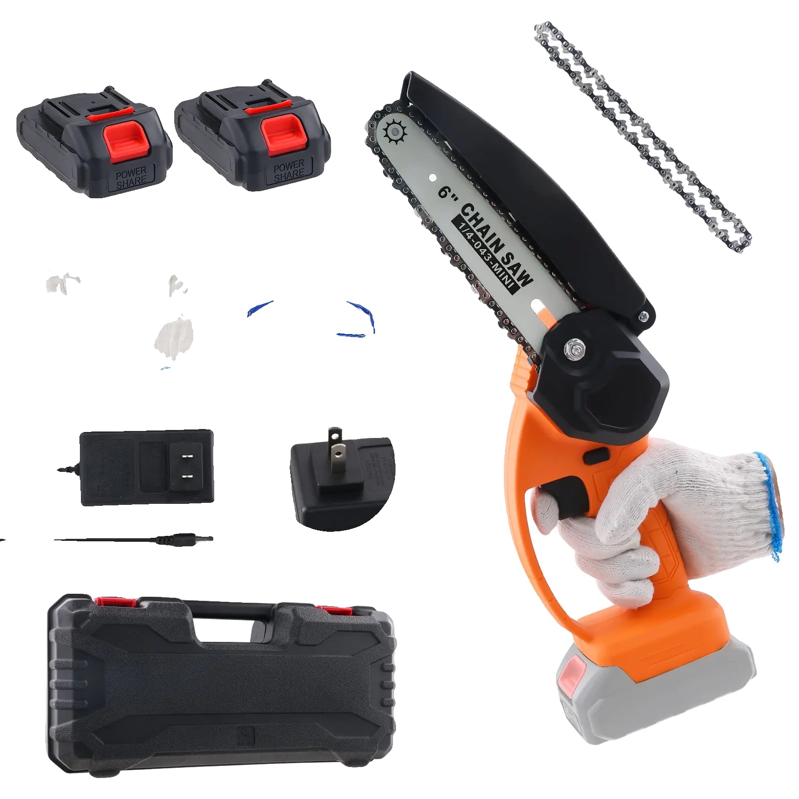 Akku-elektrokettensäge, 15 Cm Schwertlänge, Wiederaufladbarer Akku, 21 V Mit 2 Akkus