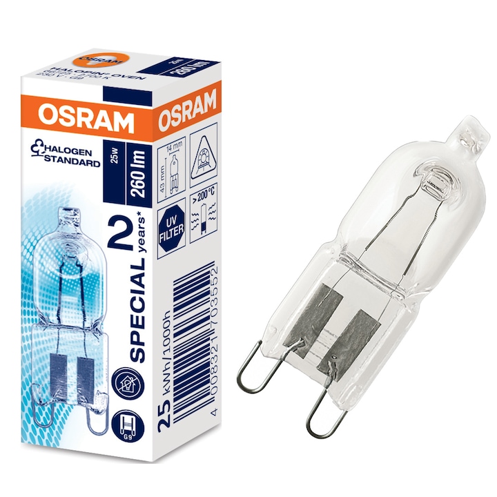 Osram Halopin Backofen-halogenlampe, G9, 25 W, 260 Lm, Warmweißes Licht (2700 K), Energieklasse G