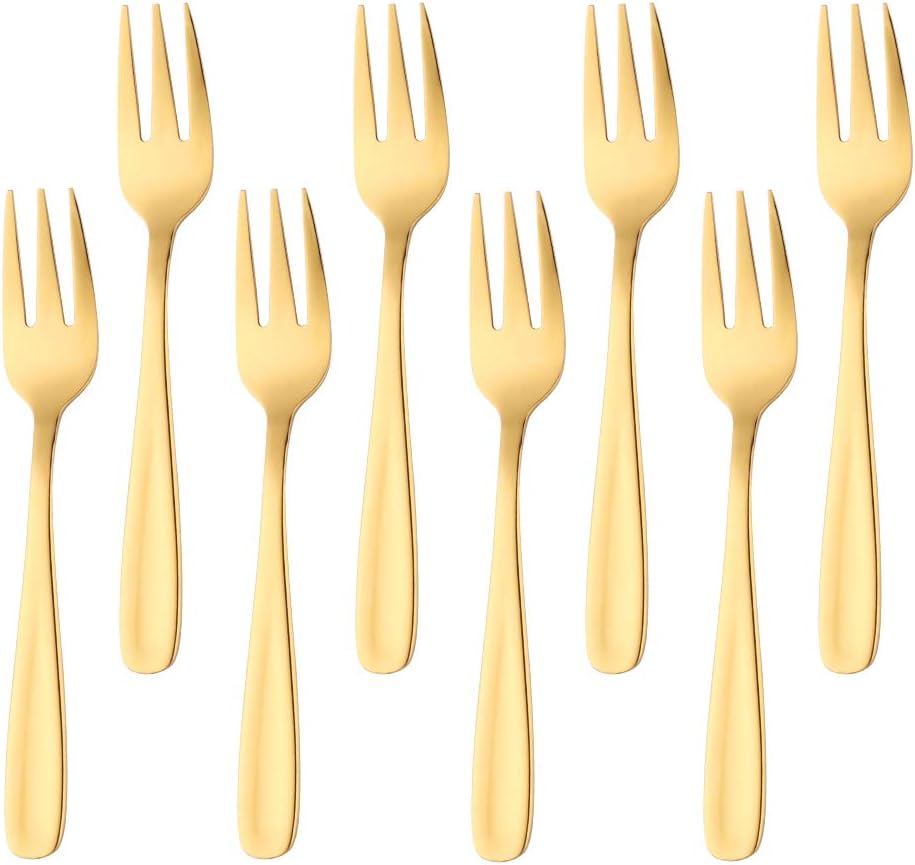 Teegebäck-set, Kleine Dessertgabeln, Kuchengabeln, Edelstahl, Gold, 8 Stück