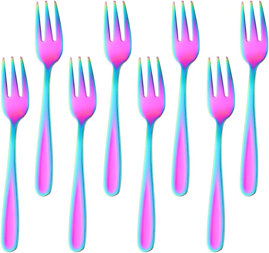 Teegebäck-set, Kleine Dessertgabeln, Kuchengabeln, Edelstahl, Bunt, 8 Stück