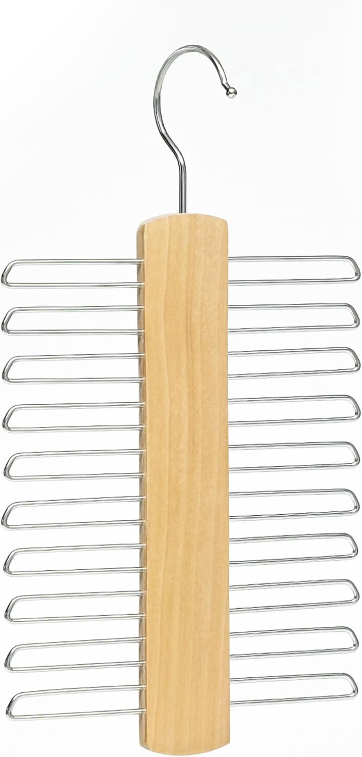 Krawattenhalter Aus Holz, Kleiderbügel, Krawattenorganizer Für Den Kleiderschrank – Stilvolles Hängeregal Mit 20 Verchromten Stangen Und Drehbarem Haken