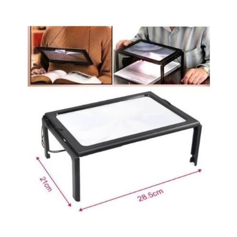 Ganzseitenlupe – 3-fache Vergrößerung – 4 Integrierte Leds – 10 Cm Lange, Klappbare Beine – Zum Umhängen – 24 X 16,5 Cm – 1 Stück