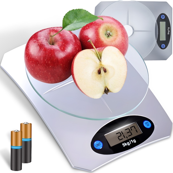 Küchenwaage, 5 Kg, Messgenauigkeit 1 G, Glas, Grau