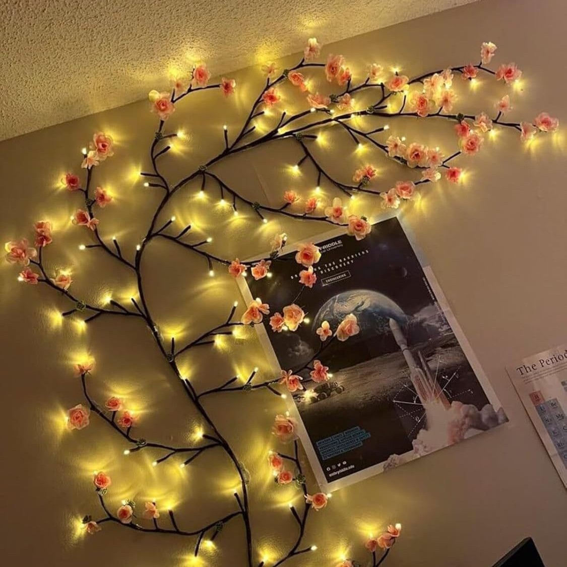 Kirschblüten-lichterkette, Kirschblütenzweig-förmige Lampe - 96 Leds, Sakura-wanddekoration, 8 Modi &