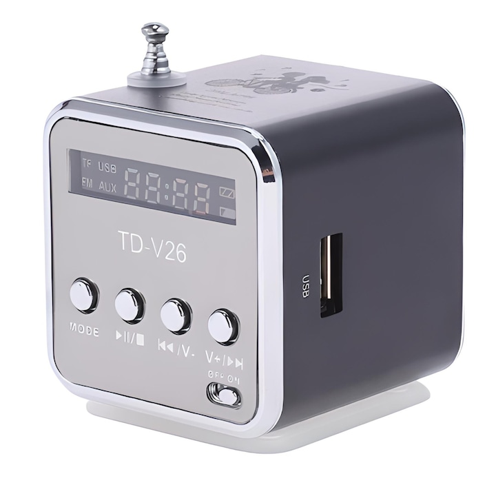 Tragbarer Bluetooth-lautsprecher, Mp3-player, Microsd-kartenleser, Ukw-radio, Lcd-display, Usb-, Aux- Und Microusb-anschlüsse, 3 W Leistung, Schwarz