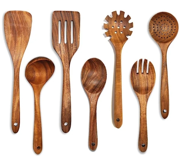 Kochlöffelset Aus Holz, 7-teiliges Küchenutensil Aus Teakholz