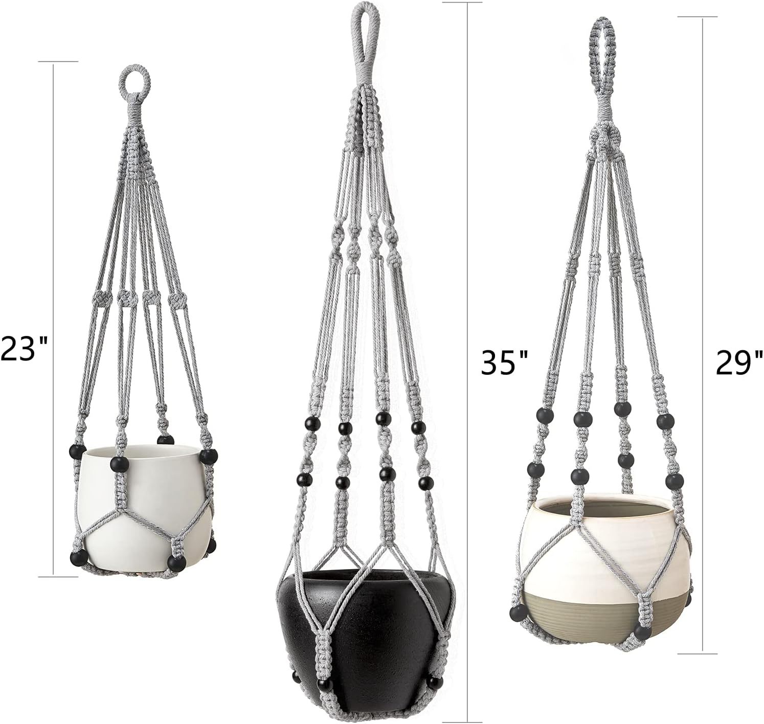 3er-pack Makramee-pflanzenampeln Für Drinnen, Hängeampeln Aus Baumwollseil Mit Perlen (ohne Töpfe), 58 Cm/73 Cm/89 Cm, Töpfe Nicht Enthalten