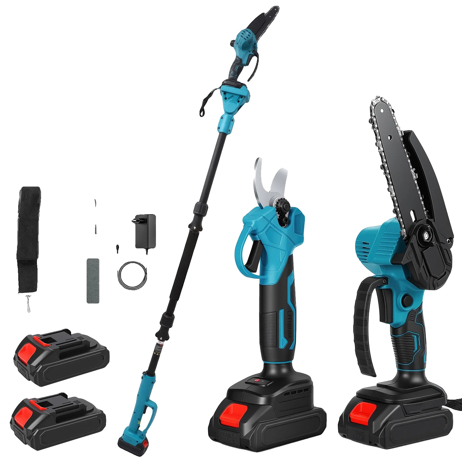 Elektrische Säge, Teleskopstange, Hochleistungs-gartenschere, Mit 2 Akkus
