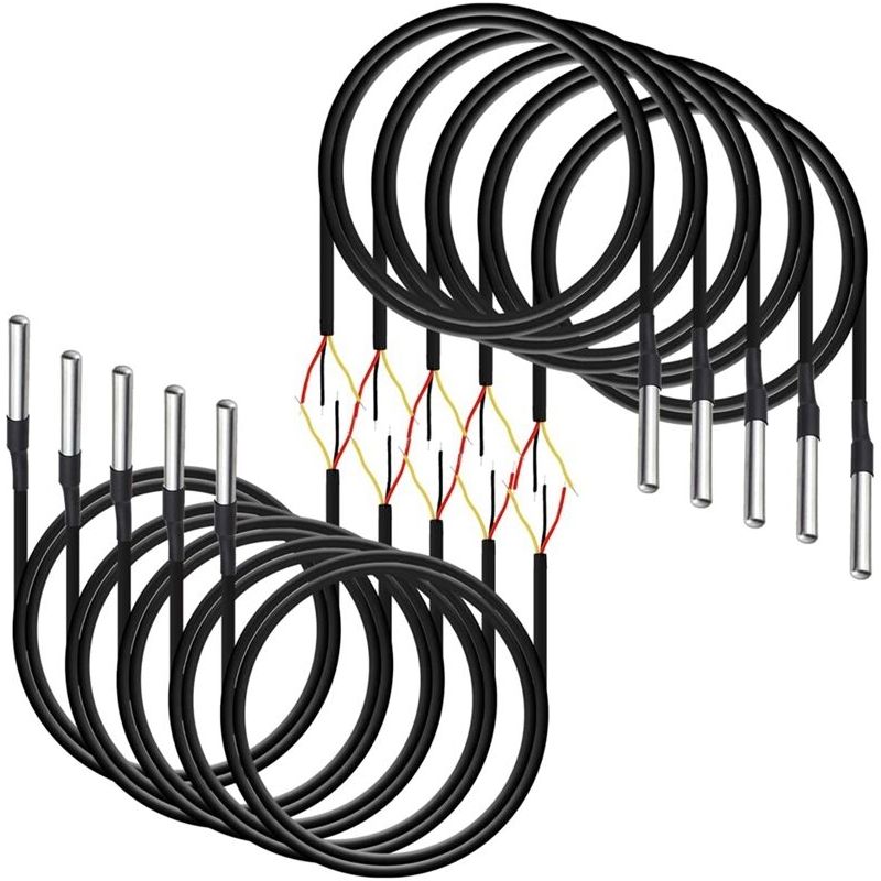 10er-pack Wasserdichte Digitale Temperatursensoren, Messbereich -55 °c Bis 125 °c, Mit 1 Meter Kabel – Chrom