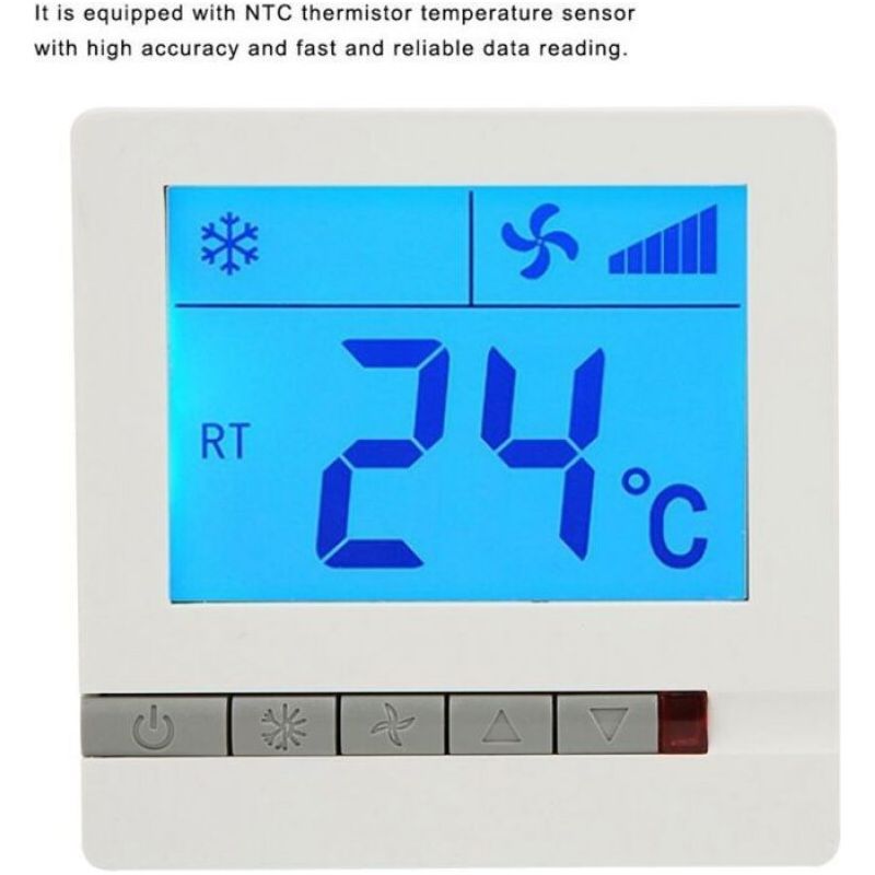 Thermostat – Blau Hinterleuchtetes Lcd-display – Genauigkeit ±1 °c – Sollwertbereich 17–35 °c – Schutzart Ip30 – Für Gebläsekonvektoren Und Elektrische Ventile – 1 Stück