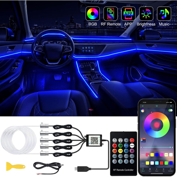 Led-innenraumbeleuchtung Für Autos Mit Drahtloser App Und Fernbedienung, Rgb 5-in-1 Ambientebeleuchtungsset Mit 236 Zoll Glasfaseroptik