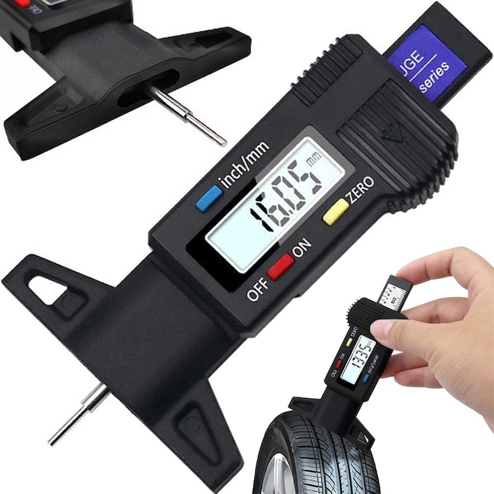 Retoo Drivetech Profiltiefenmesser, Lcd-anzeige, 0–25 Mm, Genauigkeit 0,01 Mm, Batteriebetrieb (lr44), Maßeinheiten: Millimeter Und Zoll, Betriebstemperatur: 0–40 °c, Einfache Bedienung, 86 X 61 X 15