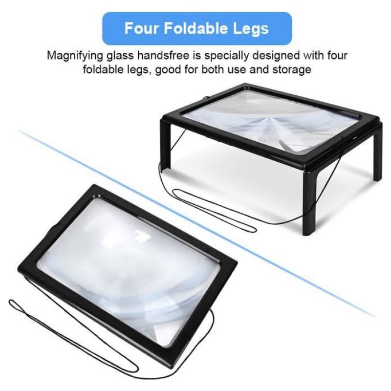 Große, Freihändige 3-fache Vergrößerungslupe Im A4-format Mit Led-beleuchtung, Leselupe Gdel-boh