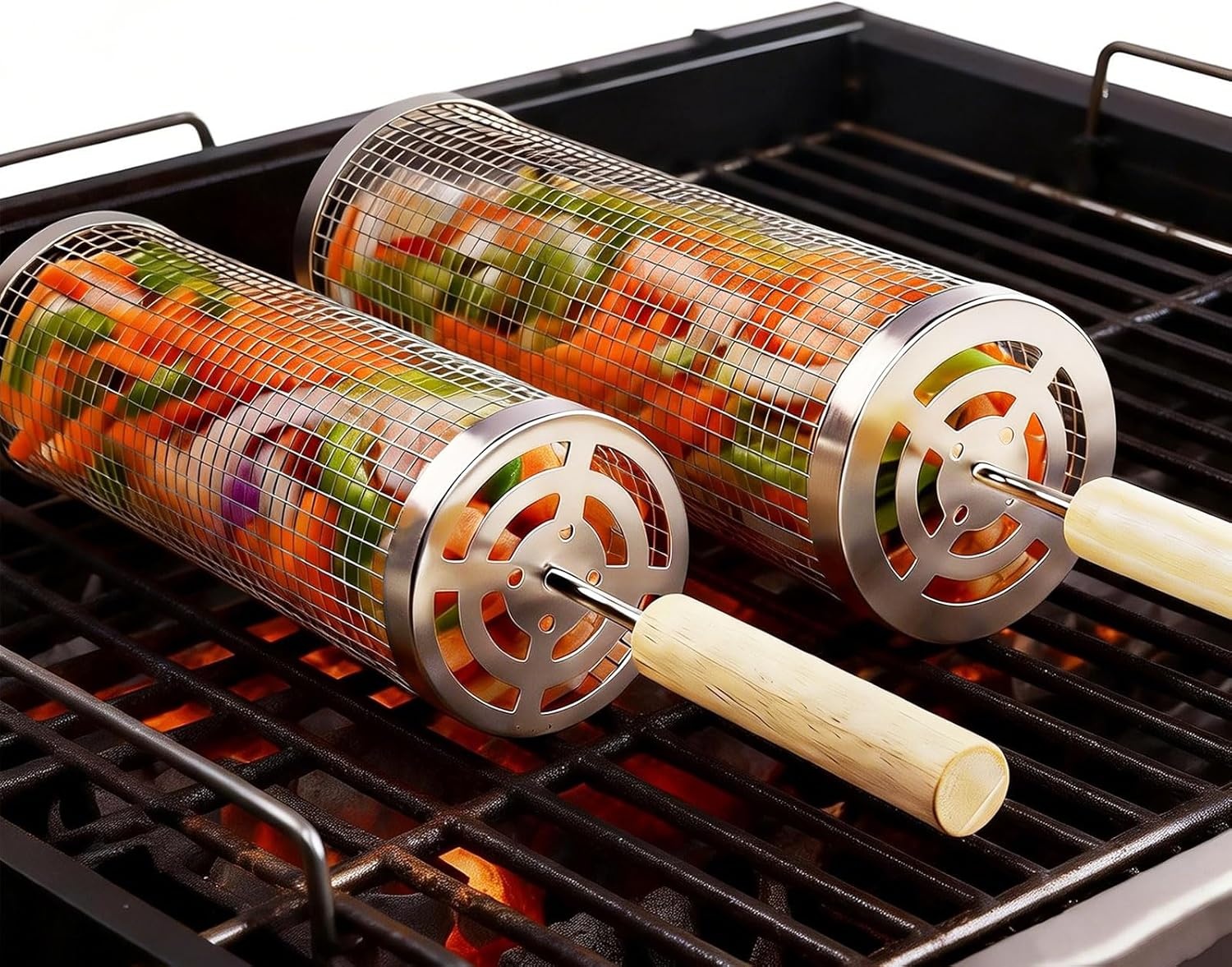 Rollbarer Grillkorb, 2er-pack, Für Außengrills, Grillzubehör Für Den Außenbereich