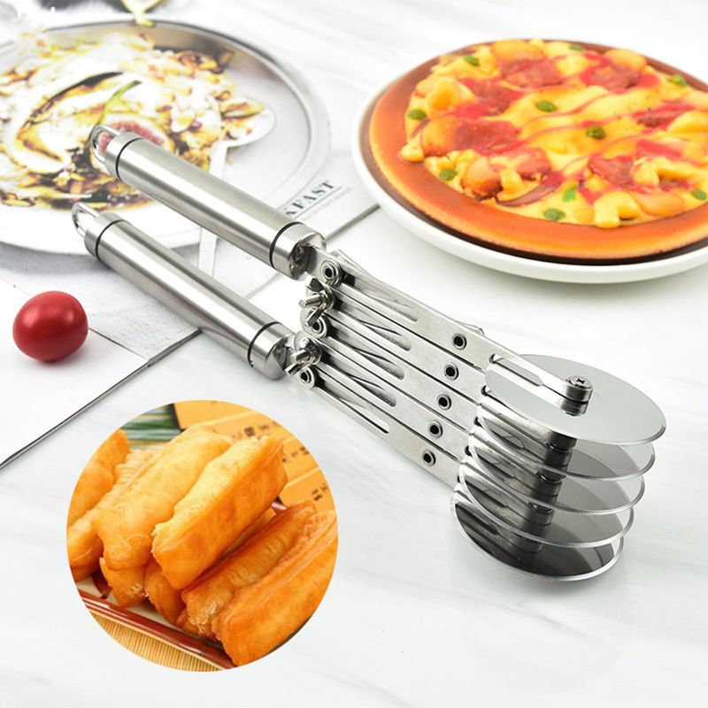 Pizzaschneider Mit 5 Rädern – Edelstahl – Manuell Ausziehbar – Für Pizza, Kuchen Und Teig – 27,8 X 6,2 X 6,2 Cm – 1 Stück
