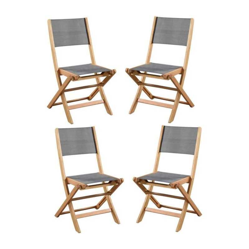Set Mit 4 Gartenstühlen Aus Akazienholz Aus Fsc Und Sitz Aus Textil - 50 X 57 X 90 Cm - Grau