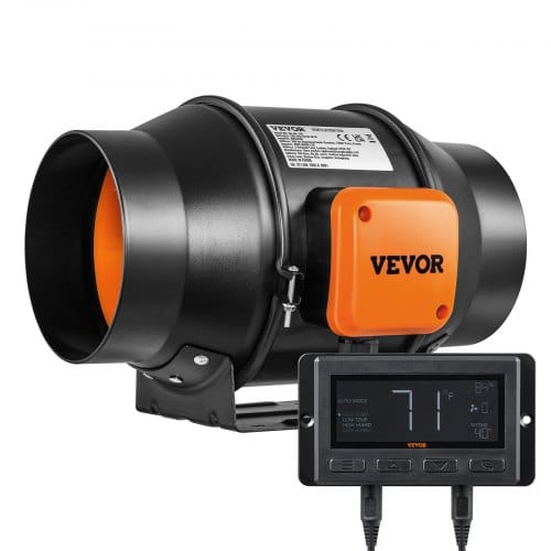 VEVOR Inline-Rohrventilator, 152,4 mm, 323,7 CFM, mit Temperatur- und Feuchtigkeitsregler, leiser Abluftventilator mit EC-Motor