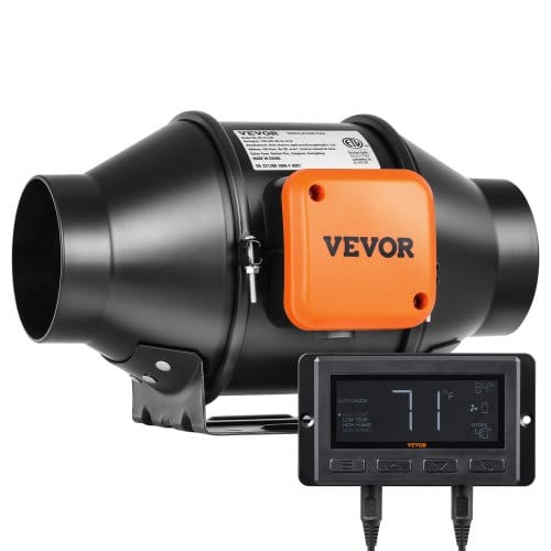 VEVOR Inline-Rohrventilator, 102 mm, 129,7 CFM, leiser EC-Motor, Lüftungs- und Abluftventilator mit Temperatur- und Feuchtigkeitsregler