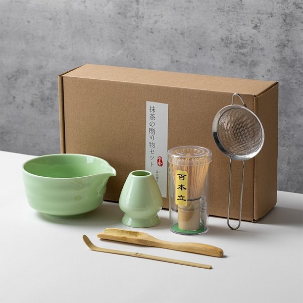 Keramik-teeservice, Bestehend Aus Matcha-schale, Matcha-besenhalter Und Matcha-besen, 5-teiliges Set – Perfektes Grün