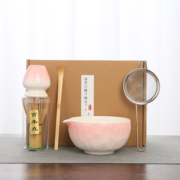Keramik-teeservice, Bestehend Aus Matcha-schale, Matcha-besenhalter Und Matcha-besen, 5-teiliges Set – Perfektes Rosa